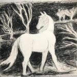 Charcoal drawing of horse in the wind
